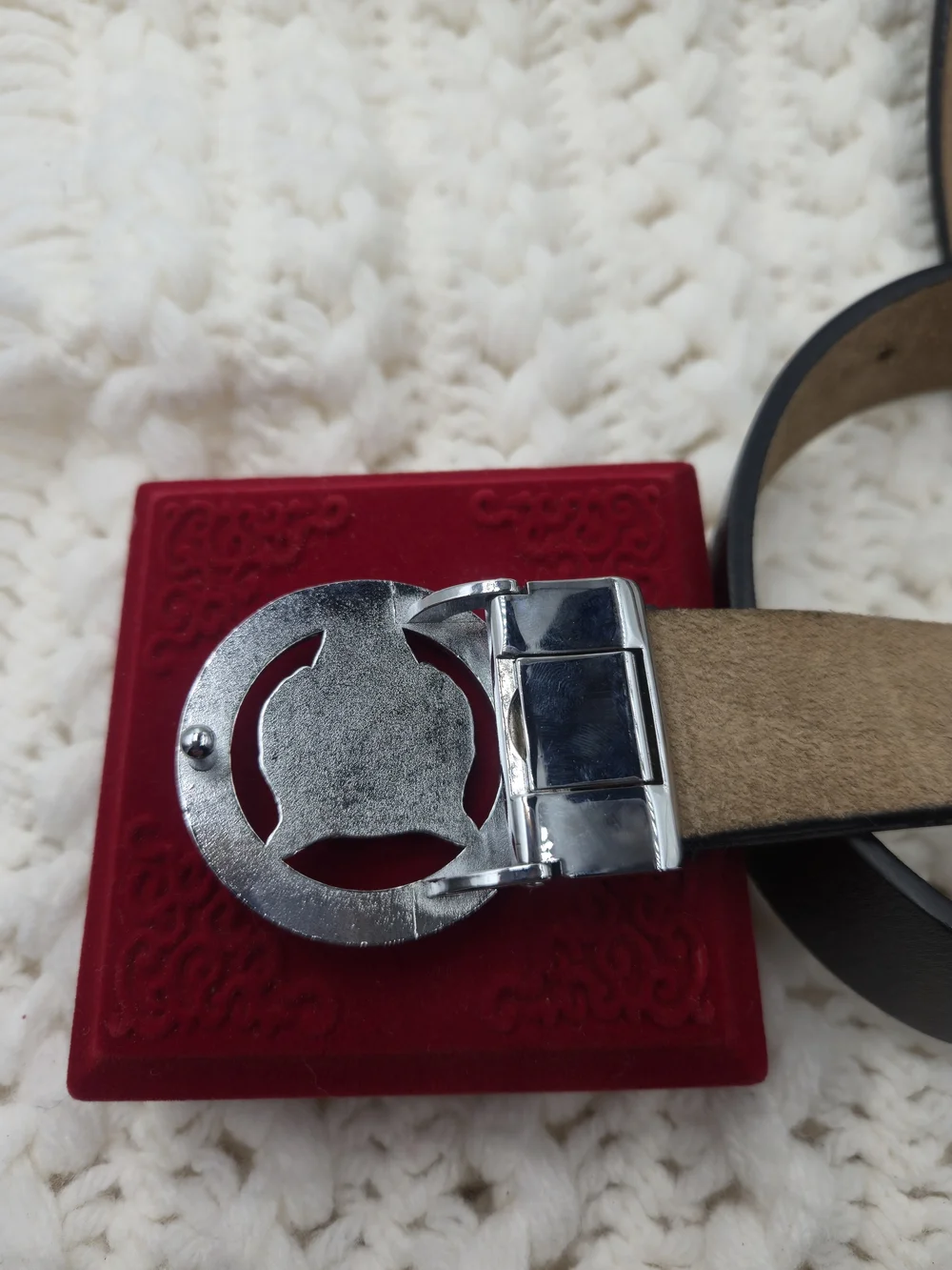 Old John Leather Men's Luxury Belt with a silver-toned tiger buckle. 46